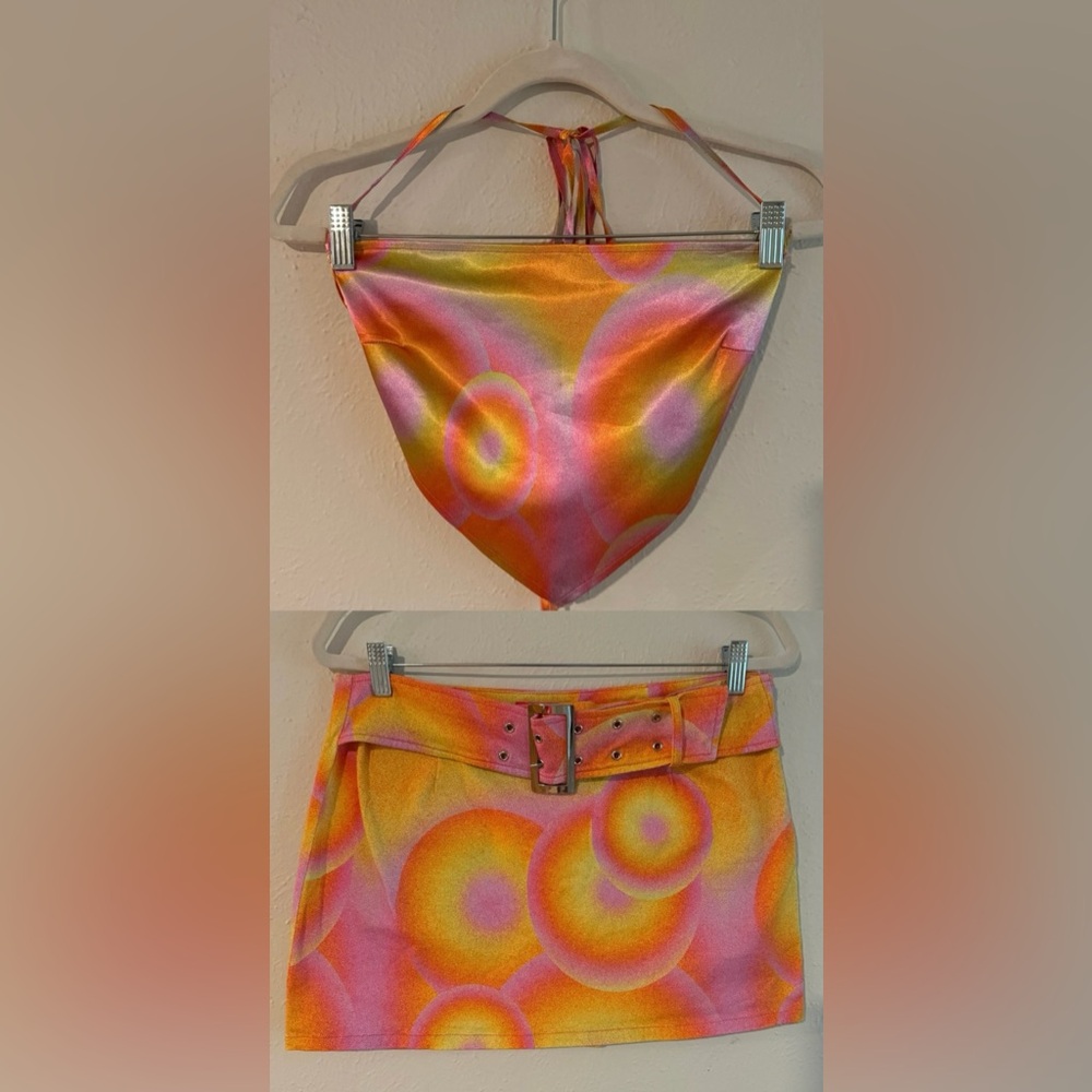Elsie & Fred Tie Dye Low Rise Skirt And Halter Set Sz L - Festival Fun